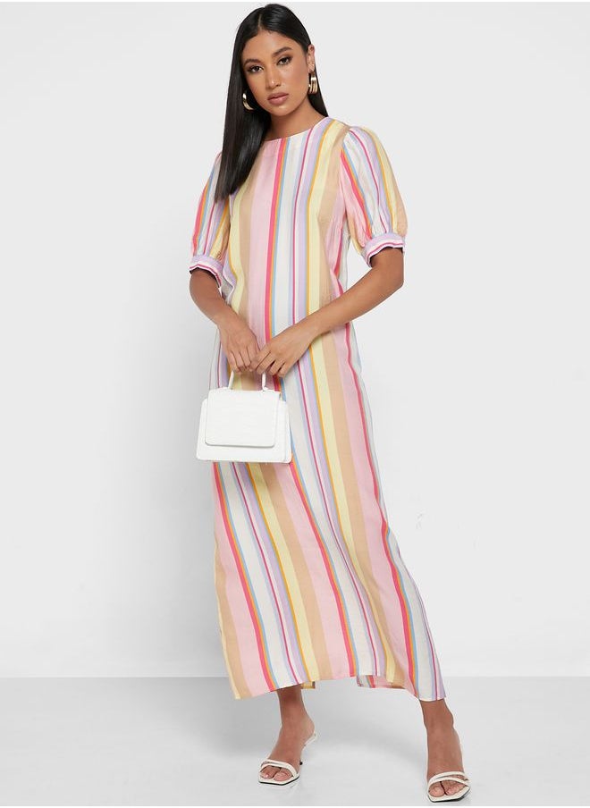 YAS - Balloon Sleeve Striped Dress - Image 1