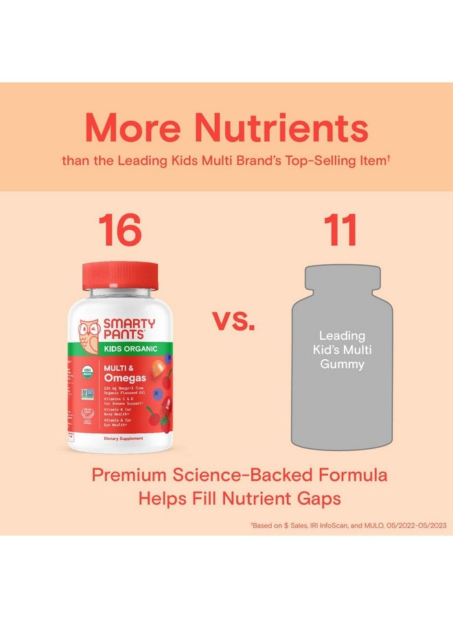 سمارتي بانتس حلوى جيلاتينية عضوية متعددة الفيتامينات للأطفال من SmartyPants: أوميجا 3 (ALA)، وفيتامين د3، وفيتامين ج، وفيتامين ب12، وفيتامين ب6، وفيتامين أ، وفيتامين ك، والزنك لدعم المناعة، نباتية، بثلاث نكهات فواكه، 120 قطعة (إمدادات لمدة 30 يومًا) - Image 4