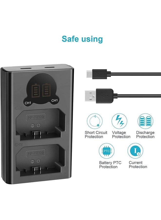 Neewer Neewer Dual USB Charger for Sony NP-FZ100 Battery, Compatible with Sony ZV-E1, FX3, FX30, A1, A9 II, A7R V, A7S III, A7 IV, A6600, A7C Cameras, Designed with LCD Display, Versatile Charging Options - Image 3