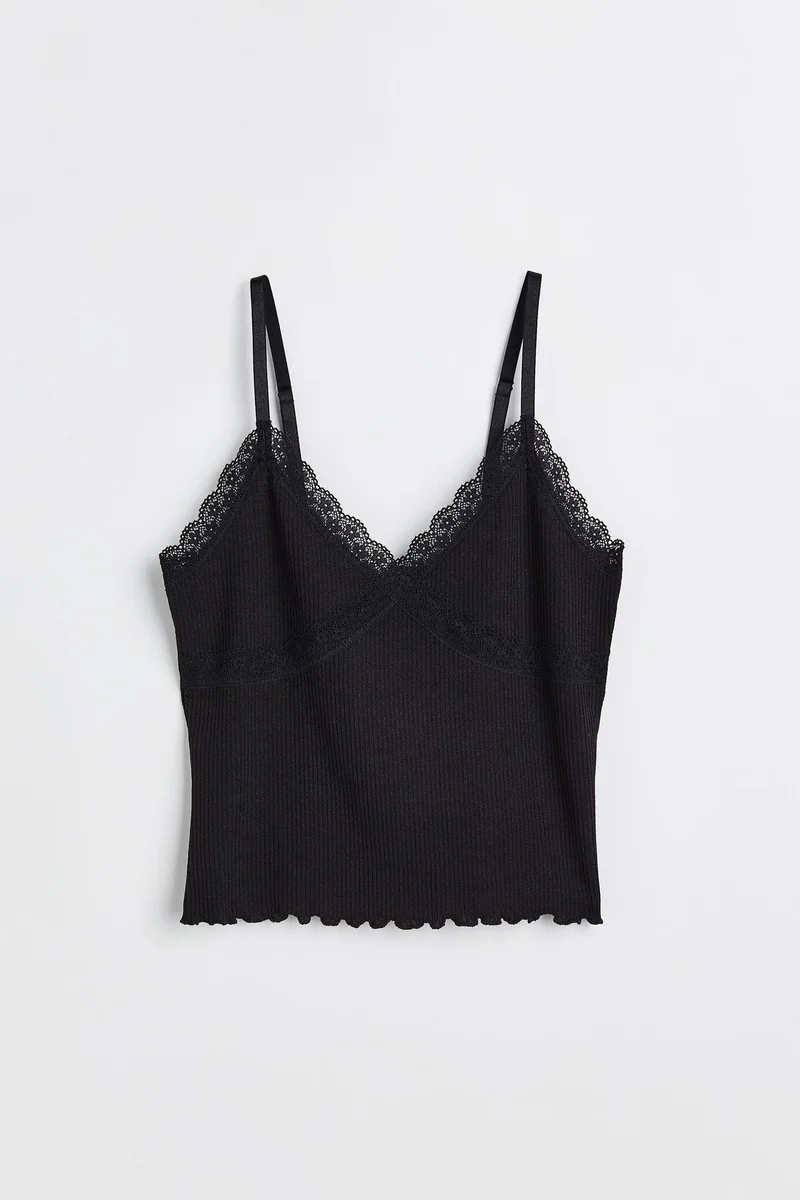 اتش اند ام بلوزة مرنة بأطراف دانتيل