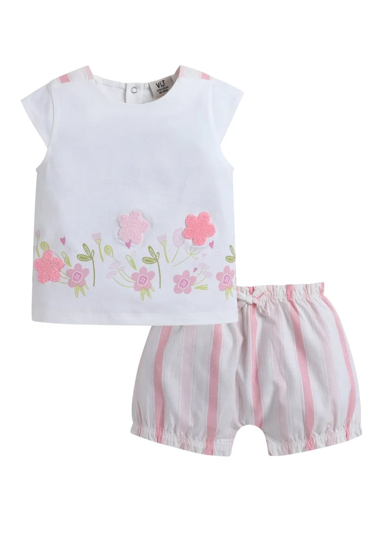 victor and jane Infant Girls Floral Top & Pink Stripe Bloomers Set