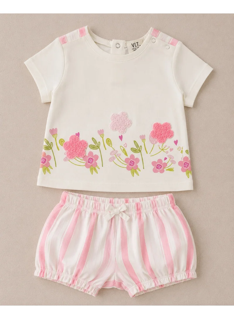 فكتور اند جين Infant Girls Floral Top & Pink Stripe Bloomers Set