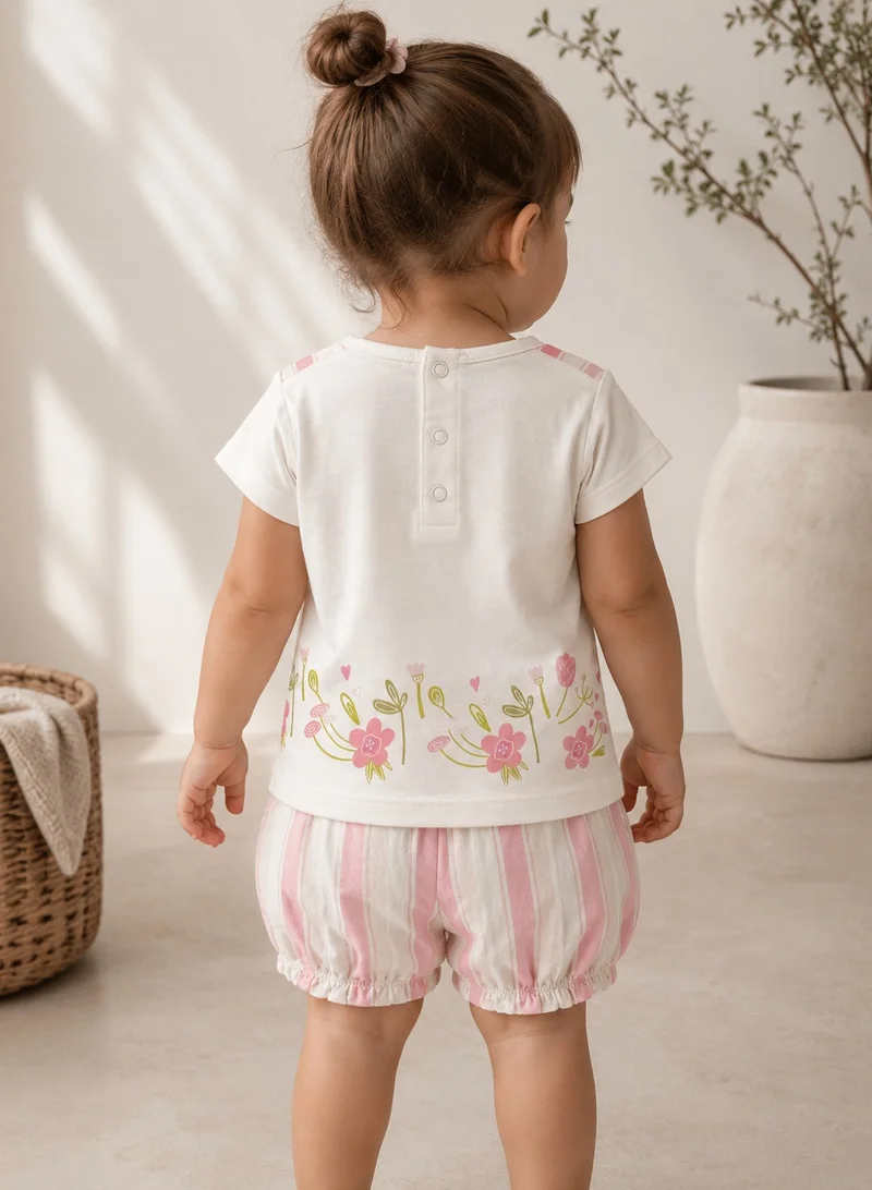 Victor And Jane  Infant Girls Floral Top & Pink Stripe Bloomers Set for Women | Best Price UAE