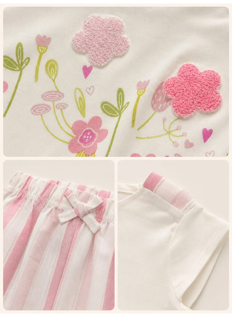 Victor And Jane  Infant Girls Floral Top & Pink Stripe Bloomers Set for Women | Best Price UAE