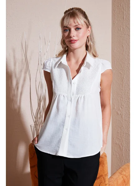 ليلا Lace Detailed Short Sleeve Regular Fit Shirt Women's Shirt 611GO0215