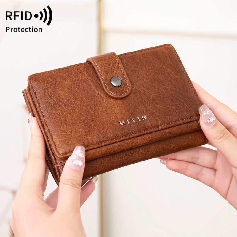 Multifunctional Solid Color PU Leather Wallet, RFID Blocking Design Portable Daily Storage Purse for Cards Cash Coin Business Use - Image 2