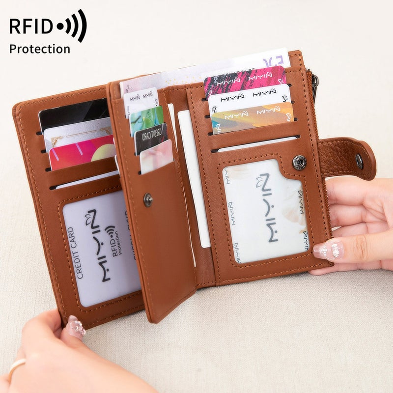 Multifunctional Solid Color PU Leather Wallet, RFID Blocking Design Portable Daily Storage Purse for Cards Cash Coin Business Use - Image 3