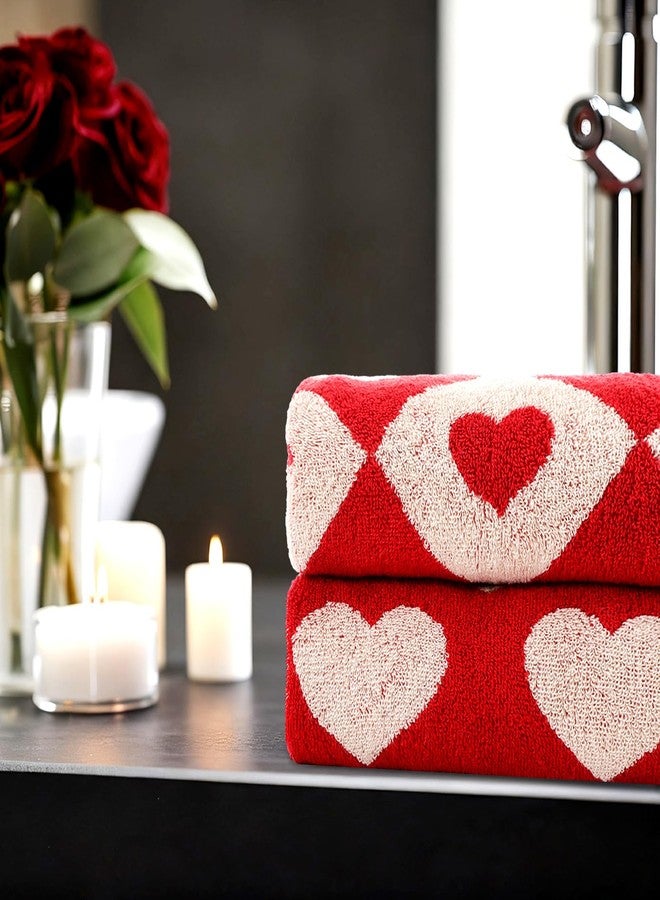Mindsoft 2 Pcs Valentine's Day Hand Towels 29.5 x 13.4'' Red White Hearts Cotton Bathroom Towels Valentine's Day Decorative Absorbent Bath Towel for Drying Cleaning Cooking Home Party Supplies - Image 4