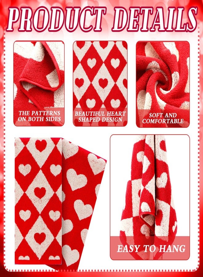 Mindsoft 2 Pcs Valentine's Day Hand Towels 29.5 x 13.4'' Red White Hearts Cotton Bathroom Towels Valentine's Day Decorative Absorbent Bath Towel for Drying Cleaning Cooking Home Party Supplies - Image 5