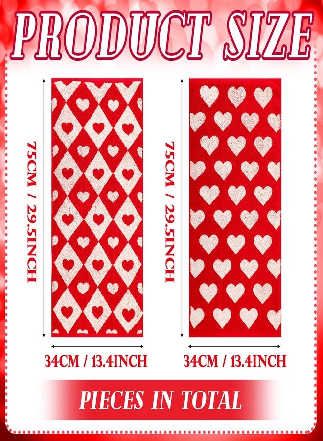 Mindsoft 2 Pcs Valentine's Day Hand Towels 29.5 x 13.4'' Red White Hearts Cotton Bathroom Towels Valentine's Day Decorative Absorbent Bath Towel for Drying Cleaning Cooking Home Party Supplies - Image 3