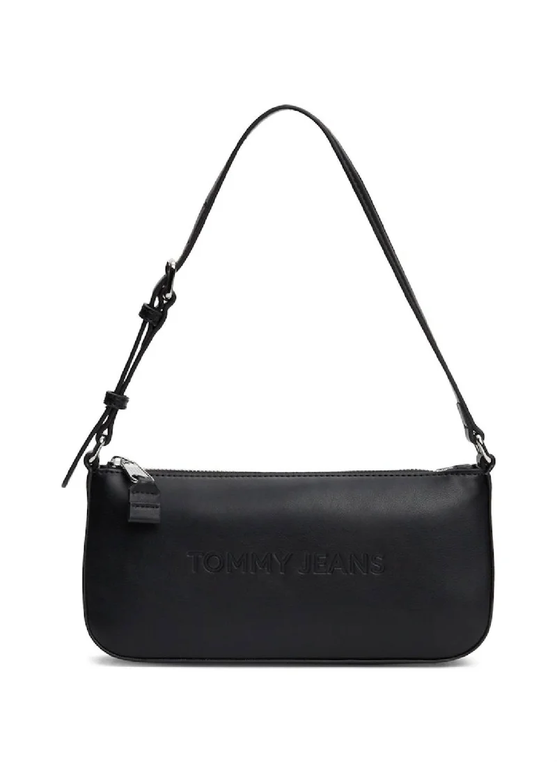 TOMMY JEANS Women's Essential Metal Logo Shoulder Bag - Faux Leather, Black