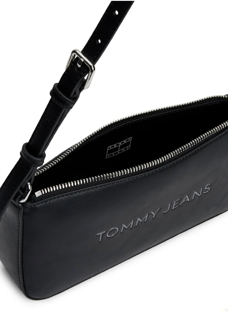 TOMMY JEANS Women's Essential Metal Logo Shoulder Bag - Faux Leather, Black