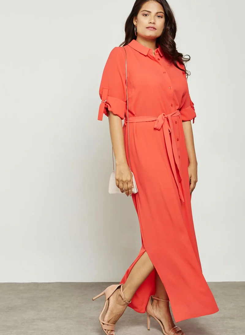 EVANS Belted Shirt Maxi Dress