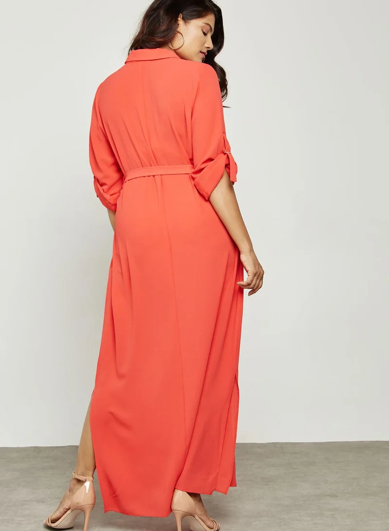 EVANS Belted Shirt Maxi Dress