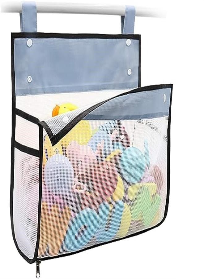 (Black) - Greater Capacity Bath Toy Organiser, Extra Large Opening Bathroom Toy Holder, Bottom Zipper Bathtub Toy Storage Bag with Quick Drying Mesh 14 x 28cm x 15cm - Image 1