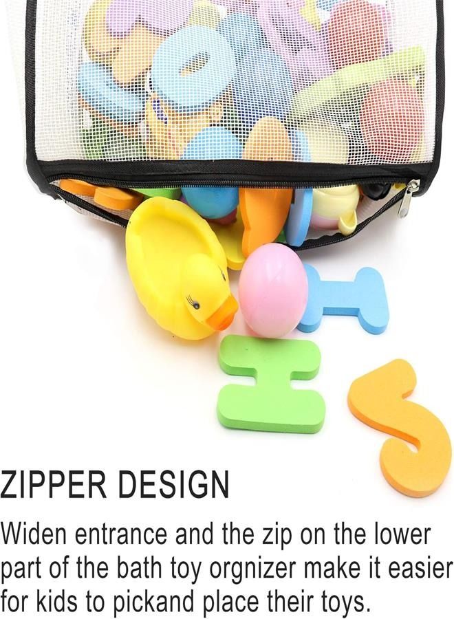 (Black) - Greater Capacity Bath Toy Organiser, Extra Large Opening Bathroom Toy Holder, Bottom Zipper Bathtub Toy Storage Bag with Quick Drying Mesh 14 x 28cm x 15cm - Image 4