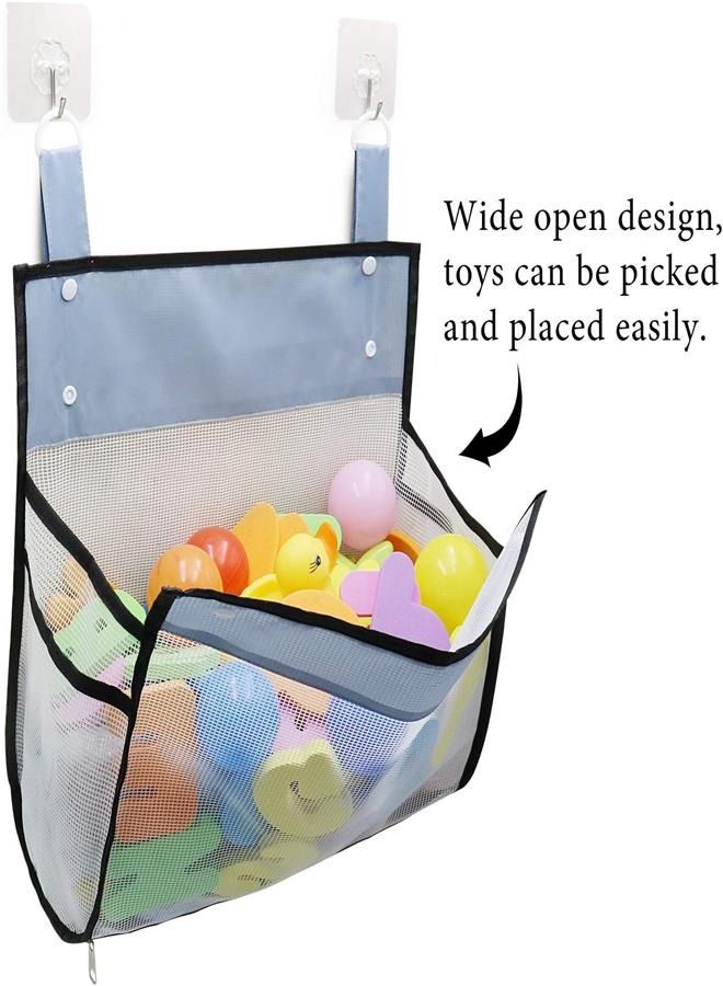 (Black) - Greater Capacity Bath Toy Organiser, Extra Large Opening Bathroom Toy Holder, Bottom Zipper Bathtub Toy Storage Bag with Quick Drying Mesh 14 x 28cm x 15cm - Image 3