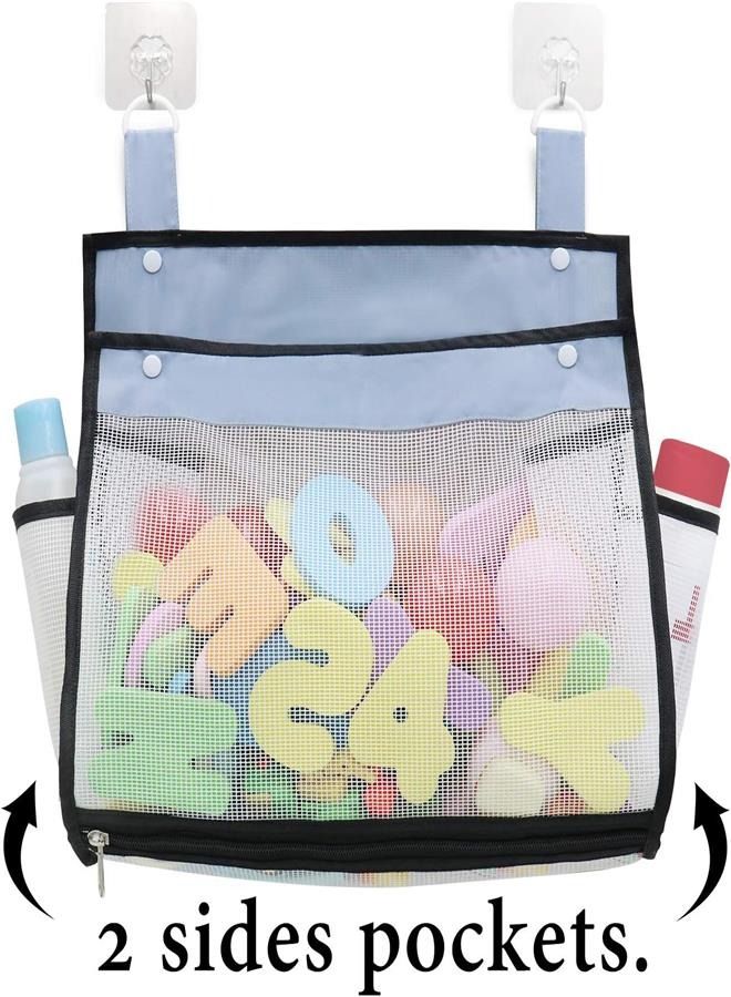 (Black) - Greater Capacity Bath Toy Organiser, Extra Large Opening Bathroom Toy Holder, Bottom Zipper Bathtub Toy Storage Bag with Quick Drying Mesh 14 x 28cm x 15cm - Image 5
