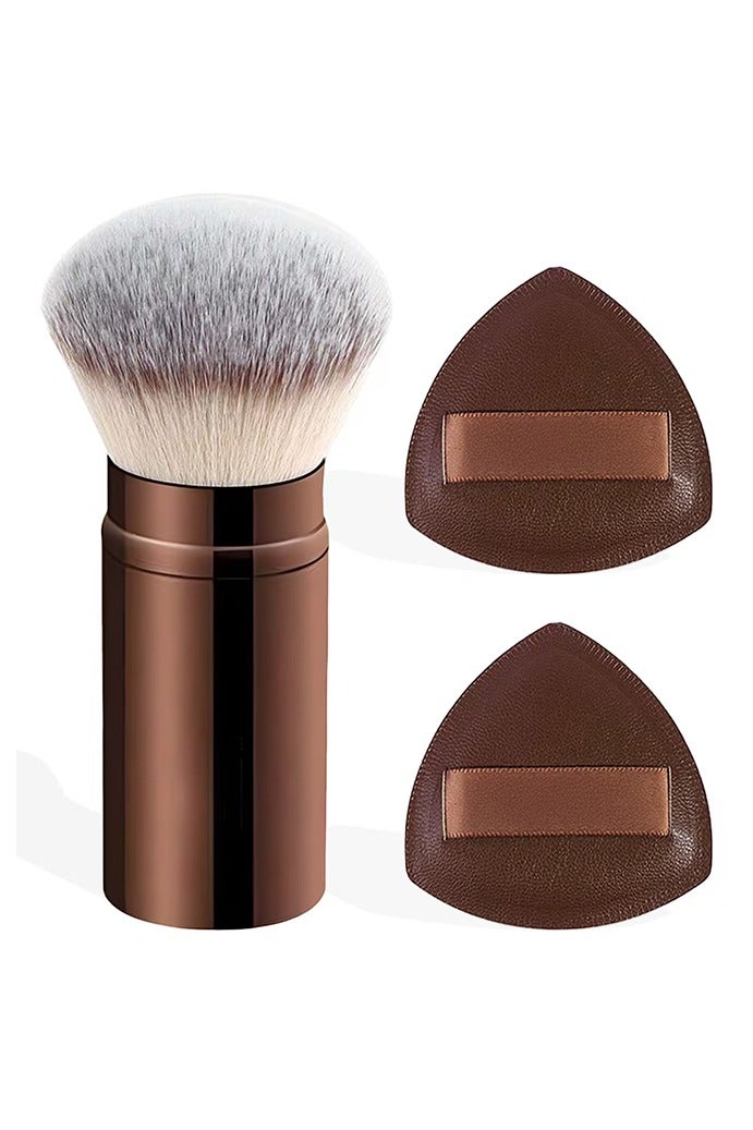 عام فرشاة مكياج DGSENPI ثنائية النفخة للبودرة، فرشاة ناعمة فاخرة للأساس/البودرة ومنتفخات المزج المثلثة ومقبض بني معدني