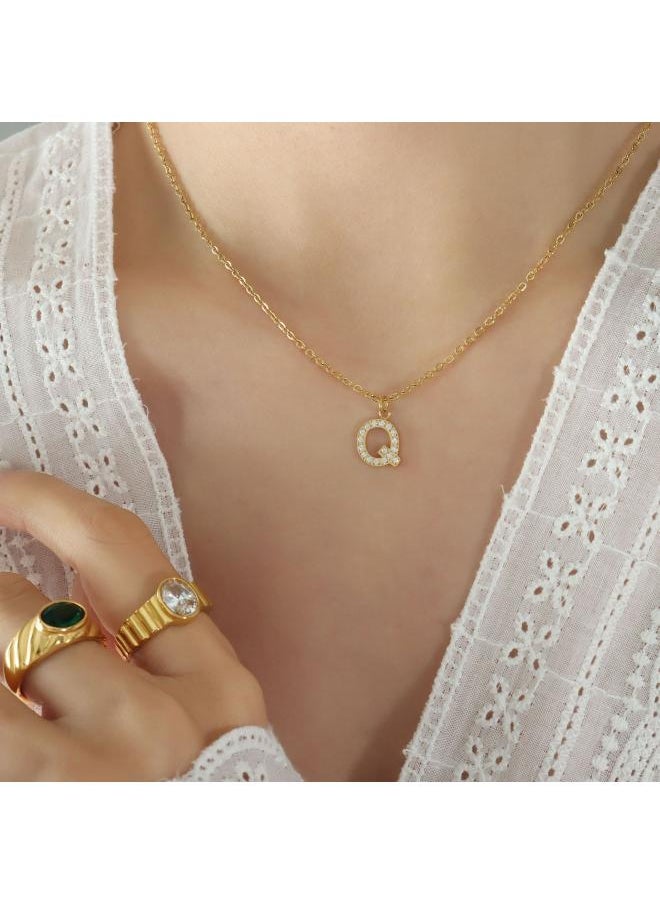 NIBEMINENT Popular Hot- Flash Zircon Inlaid With 26 English Letters Design Light Luxury Girls Titanium Steel Pendant Necklace Jewelry 
