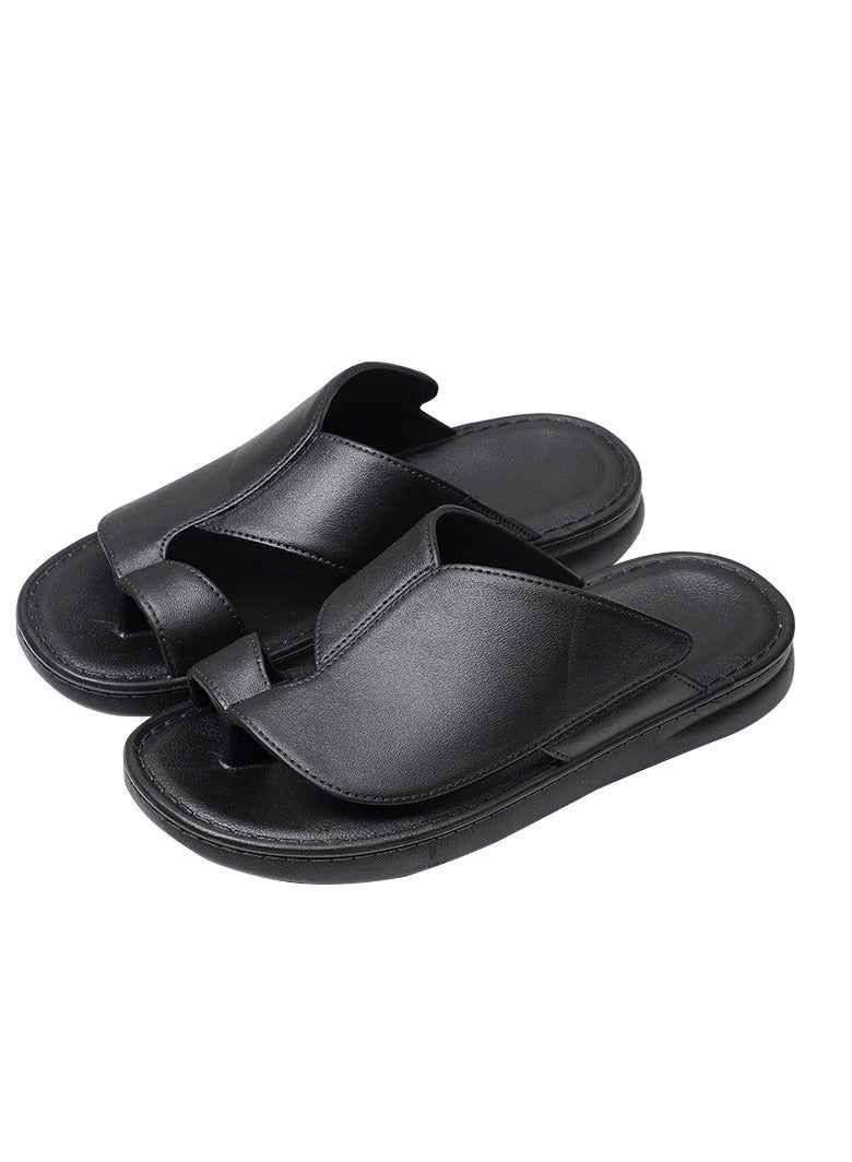 Saudi Arabia Dubai non-slip summer outdoor fashionable soft-soled beach toe flip flops casual men's slippers (black)  - Image 1