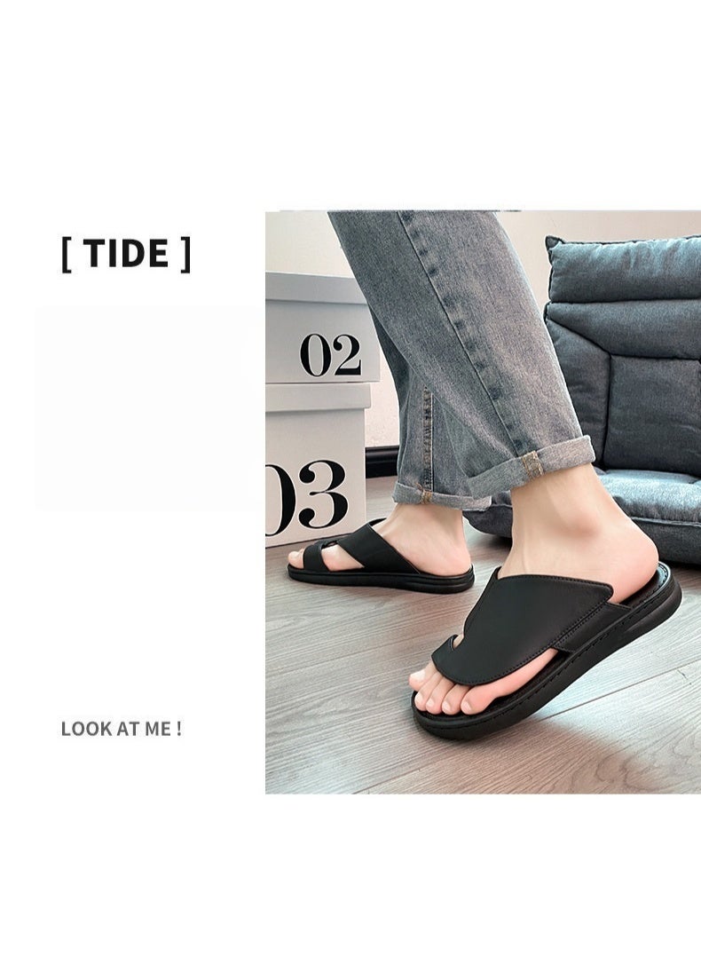 Saudi Arabia Dubai non-slip summer outdoor fashionable soft-soled beach toe flip flops casual men's slippers (black)  - Image 4