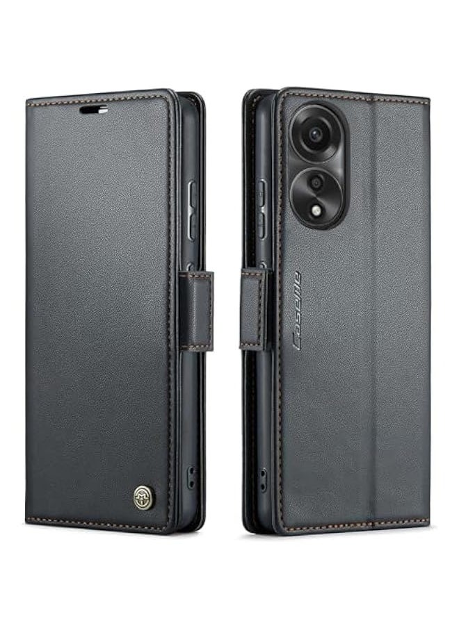 ماركة غير محددة حافظة Oppo A78 4G مع حجب RFID، جلد متين، حامل بطاقة وغلاف مغناطيسي أسود  - Image 1