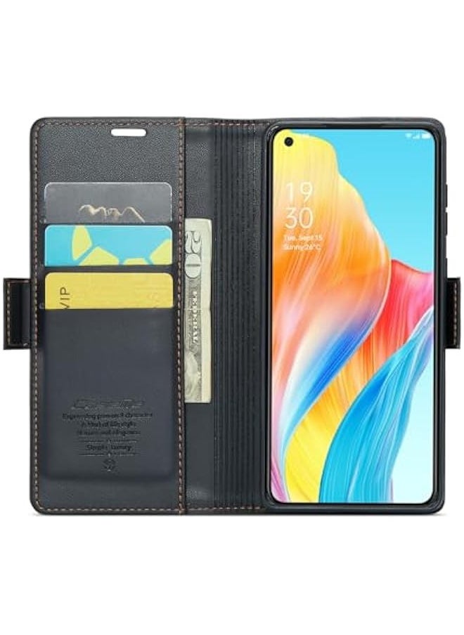ماركة غير محددة حافظة Oppo A78 4G مع حجب RFID، جلد متين، حامل بطاقة وغلاف مغناطيسي أسود  - Image 2