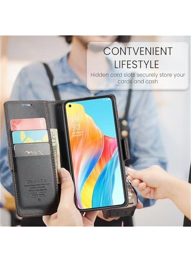 ماركة غير محددة حافظة Oppo A78 4G مع حجب RFID، جلد متين، حامل بطاقة وغلاف مغناطيسي أسود  - Image 5