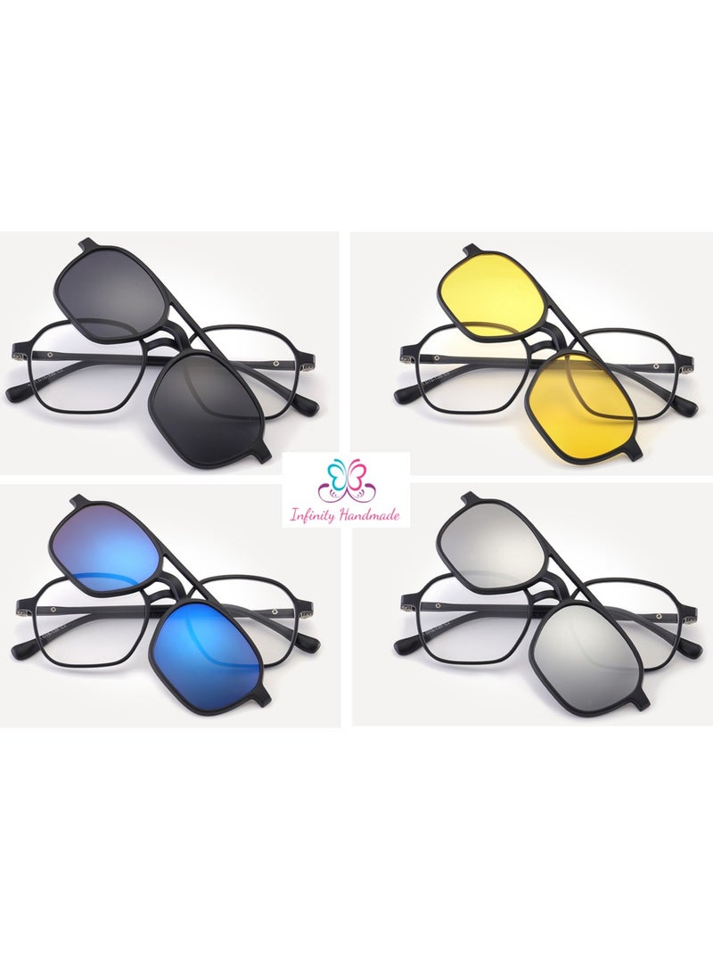 Generic Unisex sunglasses featuring a TR90 base frame with four magnetic replacement lenses in various colors, polarized sunglasses, superior UV400 protection, and an elegant leather case, perfect for a special gift. Exclusively from INFINITYHANDMADE.  - Image 4