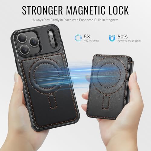 Usroom for iPhone 17 Pro Max Wallet Case Compatible with Magsafe, Magnetic RFID Blocking Card Holder Kickstand 2 in 1 Detachable Case for iPhone 17 Pro Max 6.9", Black - Image 2