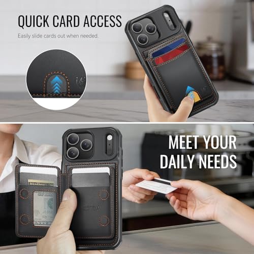 Usroom for iPhone 17 Pro Max Wallet Case Compatible with Magsafe, Magnetic RFID Blocking Card Holder Kickstand 2 in 1 Detachable Case for iPhone 17 Pro Max 6.9", Black - Image 4
