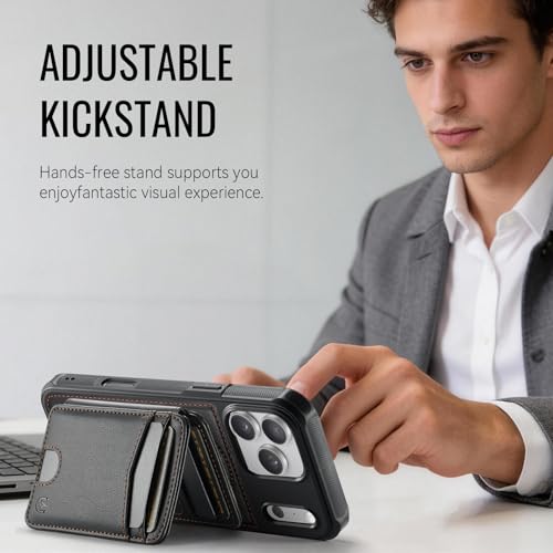 Usroom for iPhone 17 Pro Max Wallet Case Compatible with Magsafe, Magnetic RFID Blocking Card Holder Kickstand 2 in 1 Detachable Case for iPhone 17 Pro Max 6.9", Black - Image 5