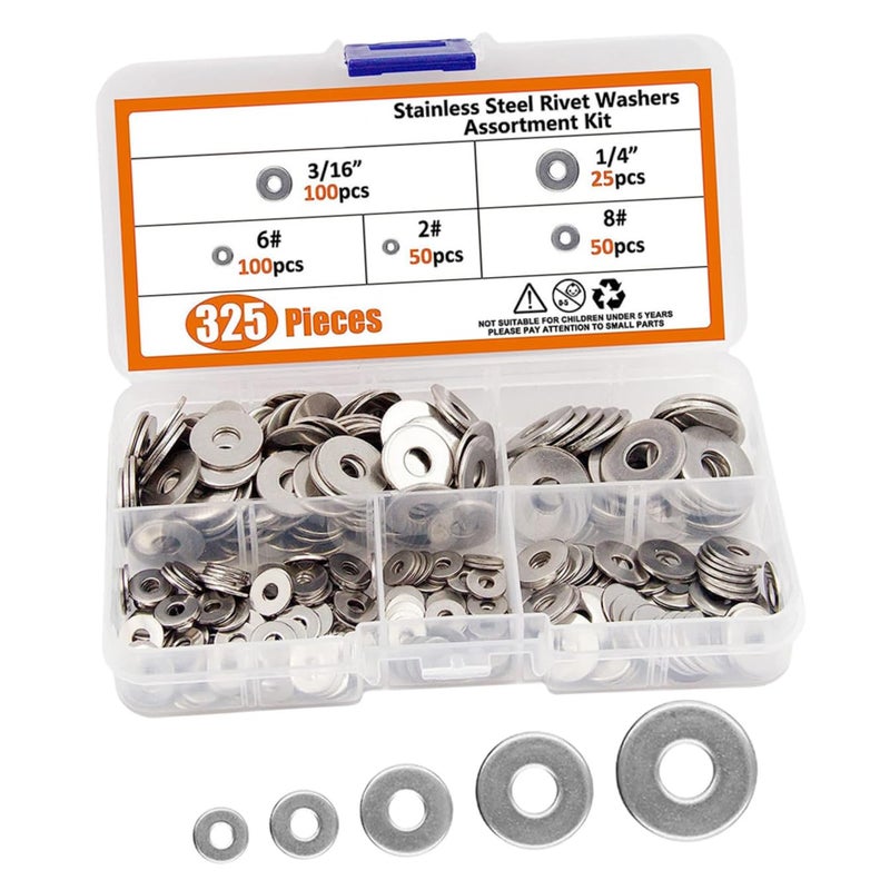 325 Pcs Flat Washers Assortment Kit M3 M4 M5 M6 for Screws Fasteners Mechanical Applications - Image 2