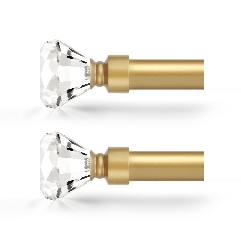 Orger Diamond Curtain Rods for Windows 30 to 68 Inches Gold Curtain Rods with Crystal Diamond Finials 1 Inch Decorative Curtain Rod 2 Pack