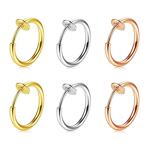 MODRSA Fake Nose Ring Fake Earring Hoop Spring Faux Lip Earrings Cartilage Conch Hoops Earring Clip on Nose Ring Hoops Non Piercing Jewelry for Women - Image 1