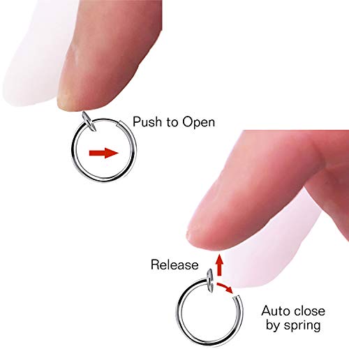 MODRSA Fake Nose Ring Fake Earring Hoop Spring Faux Lip Earrings Cartilage Conch Hoops Earring Clip on Nose Ring Hoops Non Piercing Jewelry for Women - Image 5