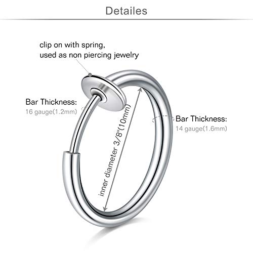 MODRSA Fake Nose Ring Fake Earring Hoop Spring Faux Lip Earrings Cartilage Conch Hoops Earring Clip on Nose Ring Hoops Non Piercing Jewelry for Women - Image 2
