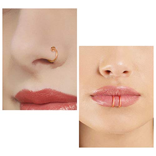 MODRSA Fake Nose Ring Fake Earring Hoop Spring Faux Lip Earrings Cartilage Conch Hoops Earring Clip on Nose Ring Hoops Non Piercing Jewelry for Women - Image 3
