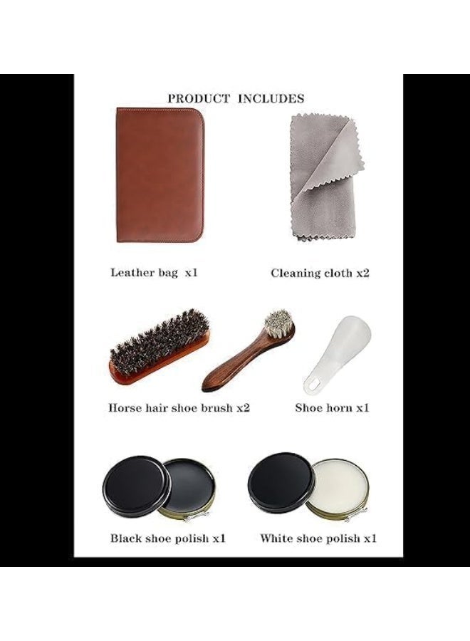 ChicAbode مجموعة كاملة لرعاية الأحذية ، أحذية أسود وأبيض بولندية ، مجموعة جلدية لمعان الأحذية للمنزل والسفر ، وتشمل فرشاة ، قماش ، قرن أحذية ، صندوق جلدي ، هدية للرجال والنساء - Image 2