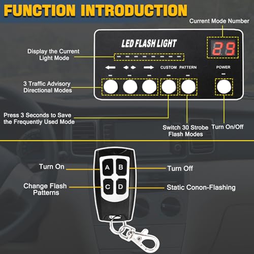 FEELOTAM TeddyTT Emergency Strobe Lights Bar Directional Traffic Advisor Warning Strobe Flash Visor Lights for Vehicles Trucks Suction Bracket 27 Inch 6 Panel Led Wireless Remote Control Amber and White - Image 3