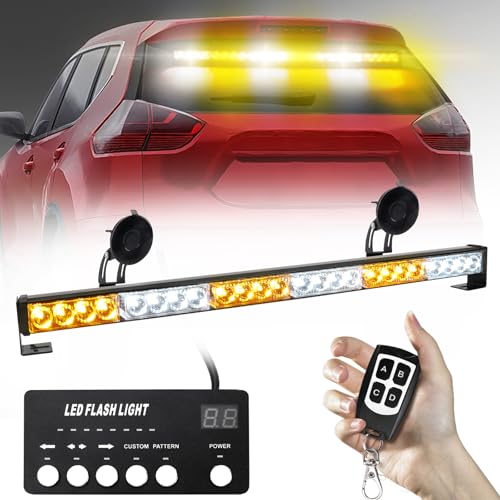 FEELOTAM TeddyTT Emergency Strobe Lights Bar Directional Traffic Advisor Warning Strobe Flash Visor Lights for Vehicles Trucks Suction Bracket 27 Inch 6 Panel Led Wireless Remote Control Amber and White - Image 1
