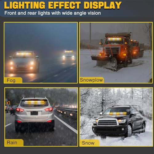 FEELOTAM TeddyTT Emergency Strobe Lights Bar Directional Traffic Advisor Warning Strobe Flash Visor Lights for Vehicles Trucks Suction Bracket 27 Inch 6 Panel Led Wireless Remote Control Amber and White - Image 4