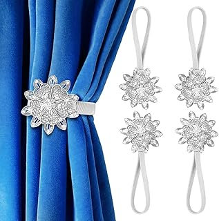 AULEEP Magnetic Curtain Tiebacks, 4 Pack Magnetic Decorative Drapes Curtain Clips Buckle, Flower Curtain Tie Back, - Image 1