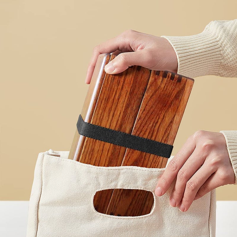 AOOSY Wood Bento Box, Lunch boxes, Japanese Traditional Natural Square Wooden Lunch Containers Women's Men's Adult Wood Bento Box with Spoon Fork kit - Image 5