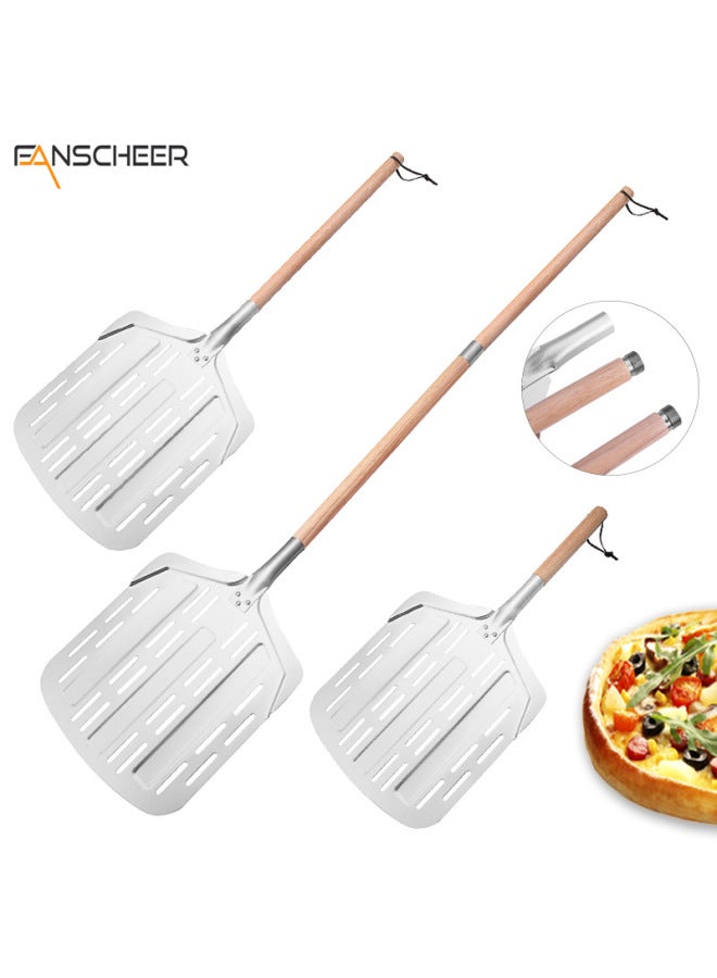 Pizza Shovel Aluminum Shovel Cake Shovel Detachable Wooden Handle Leak Hole 12 Inch Baking Transfer Pizza-Specifications:(Spatula) (Style 3) Aluminum Pizza Shovel With Twist Handle (total Length 66cm) - Image 2