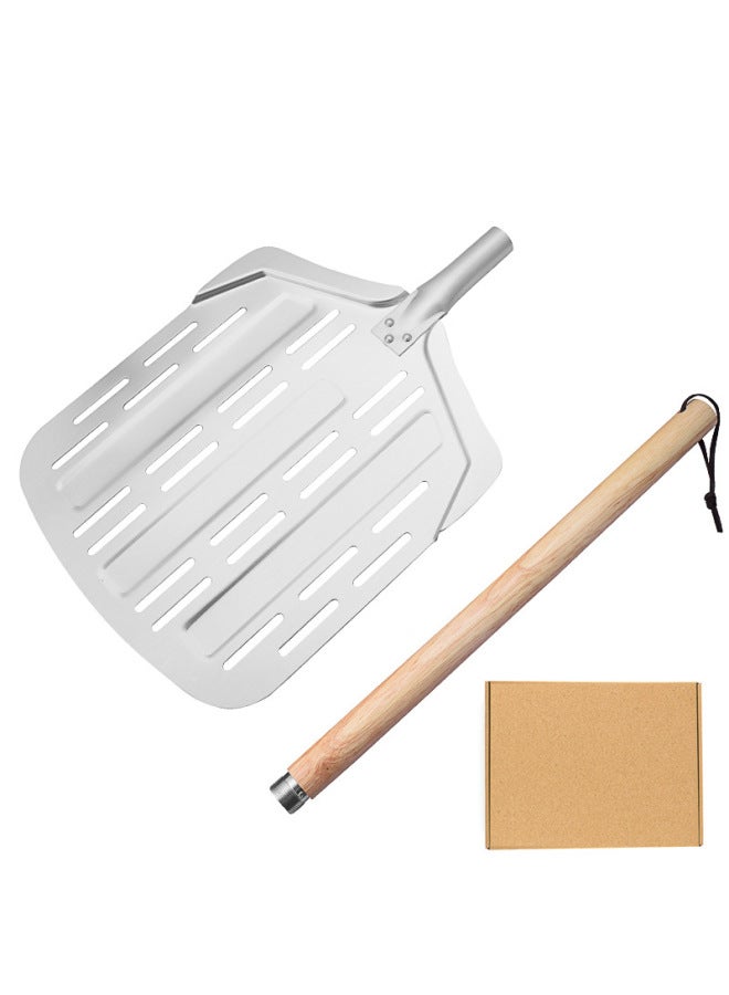 Pizza Shovel Aluminum Shovel Cake Shovel Detachable Wooden Handle Leak Hole 12 Inch Baking Transfer Pizza-Specifications:(Spatula) (Style 3) Aluminum Pizza Shovel With Twist Handle (total Length 66cm) - Image 5