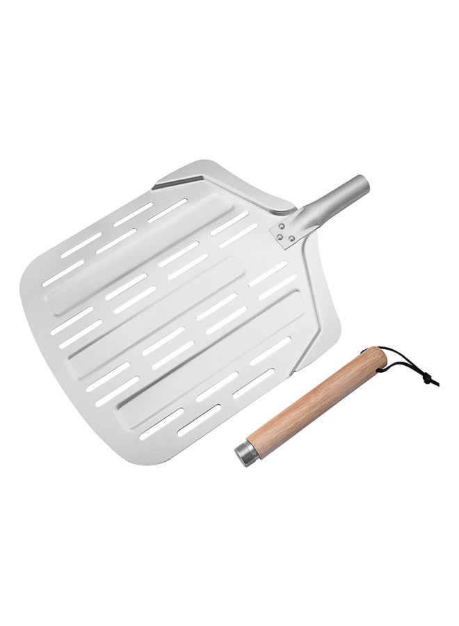 Pizza Shovel Aluminum Shovel Cake Shovel Detachable Wooden Handle Leak Hole 12 Inch Baking Transfer Pizza-Specifications:(Spatula) (Style 3) Aluminum Pizza Shovel With Twist Handle (total Length 66cm) - Image 1