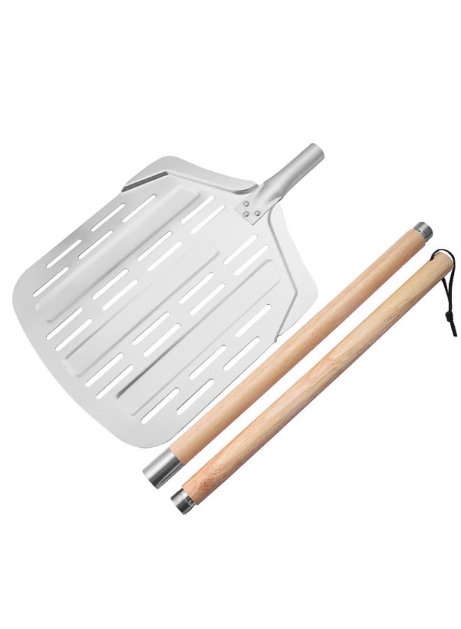 Pizza Shovel Aluminum Shovel Cake Shovel Detachable Wooden Handle Leak Hole 12 Inch Baking Transfer Pizza-Specifications:(Spatula) (Style 3) Aluminum Pizza Shovel With Twist Handle (total Length 66cm) - Image 3