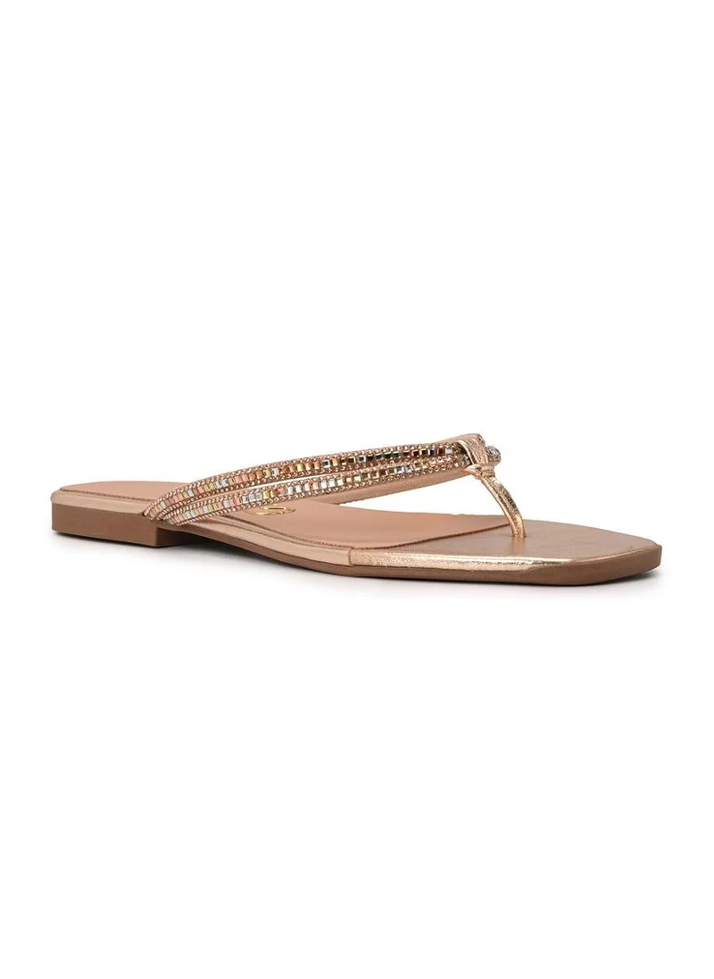 Carmen Steffens Golden Flat Sandals with Crystal Straps